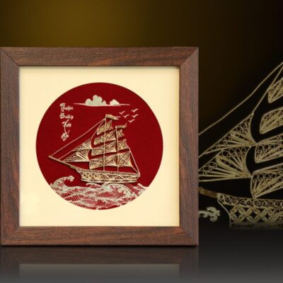 Tranh thuyền bạc mạ vàng 24k để bàn