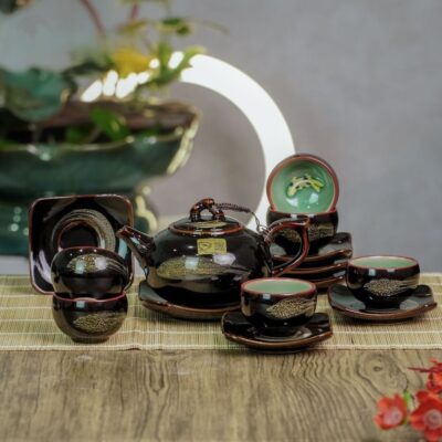 Bộ Ấm Chén Men Hỏa Biến Quả Hồng Cá Koi