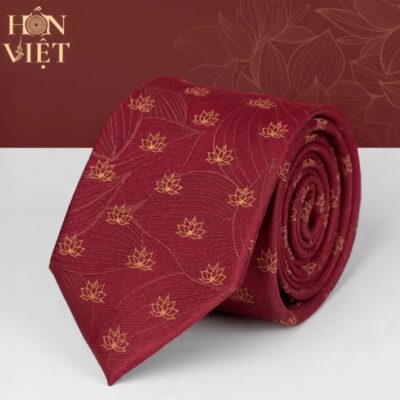 Cà Vạt Lụa Tơ Tằm Họa Tiết Hoa Sen Việt Nam – Bản 8 cm CS8DOHS02